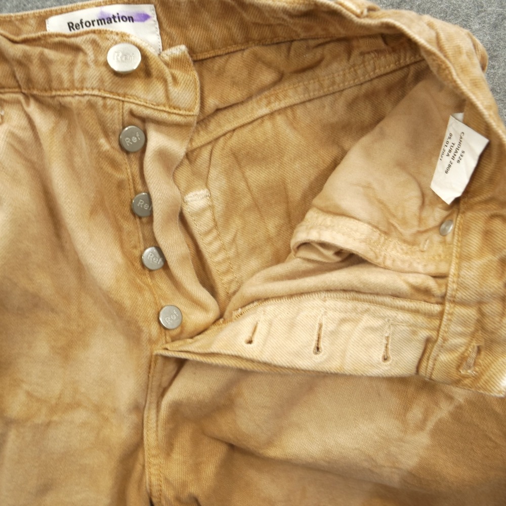 Reformation Jeans Womens 27 Brown Beige Denim Cynthia High Rise Tie Dye - Picture 3 of 12